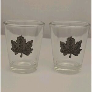 Two VINTAGE PEWTER MAPLE LEAF SHOT GLASS Canada clear collector gift Fall ser
